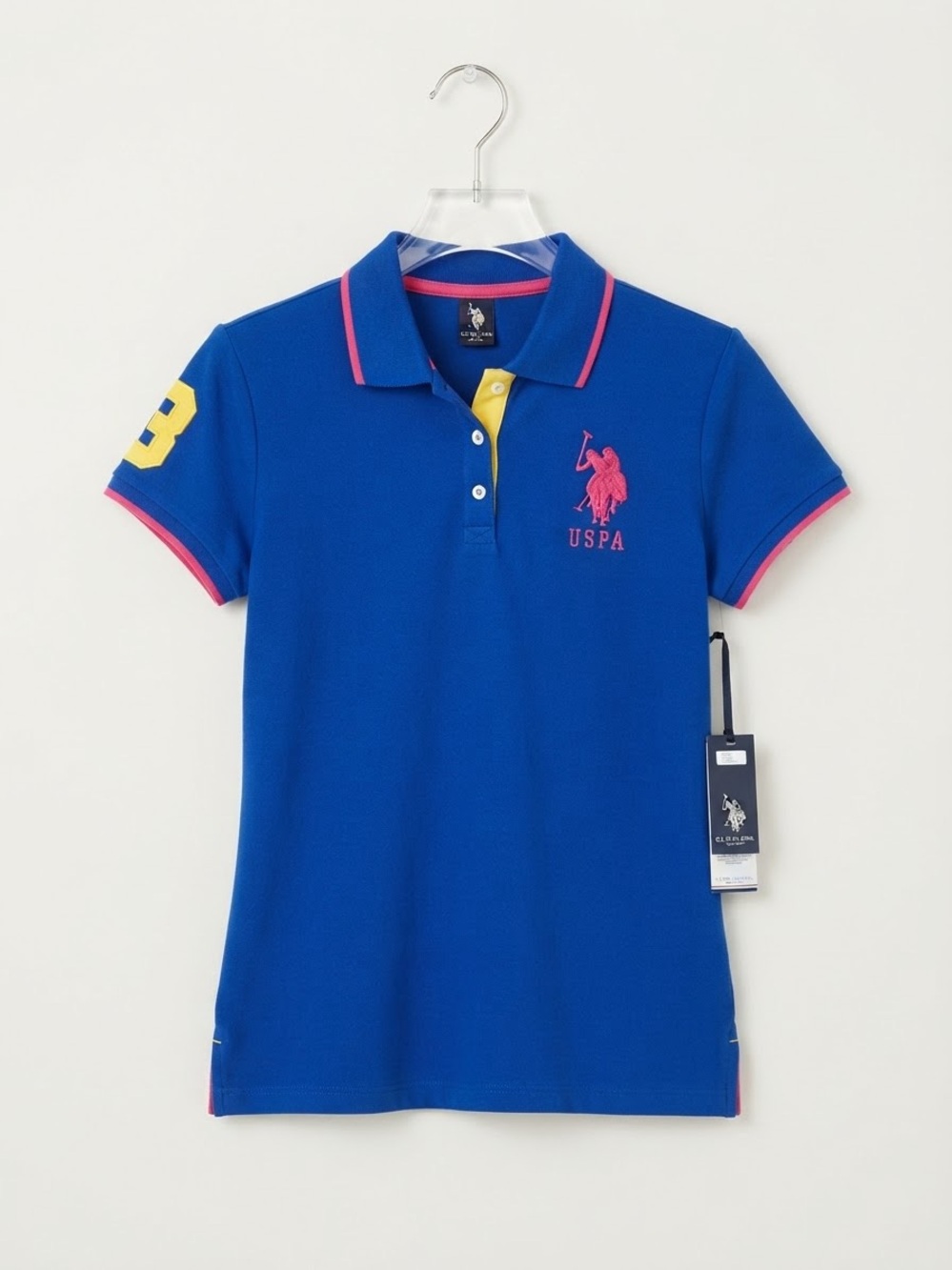 U.S. Polo Assn. Women’s Royal Blue & Pink Logo Embroidered Triple G Polo Shirt